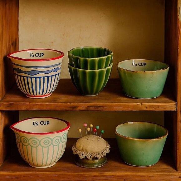 Handpainted Ceramic Measuring Cups Set Mix and Match Styles Set Rustic Cottage - Picture 3 of 14